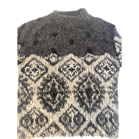 Alpaca Blend H&M Embellished Beaded Gray White Black Sweater Women’s Sz.2 - Picture 2 of 10